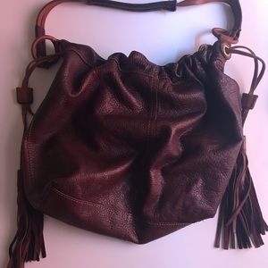 Lucky Brand Brown Distressed Leather Hobos Bag